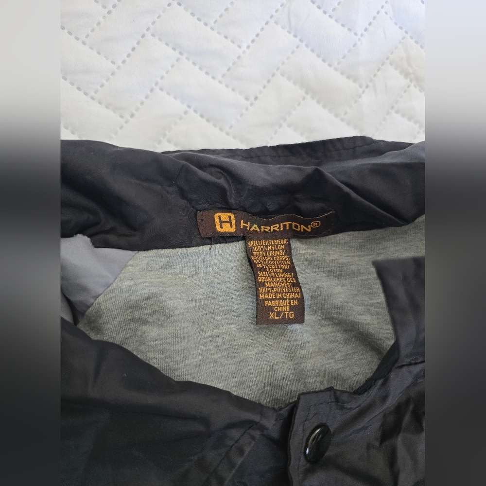 Harriton Skull Power Trip Black Nylon Windbreaker Button Up Jacket - Picture 3 of 5